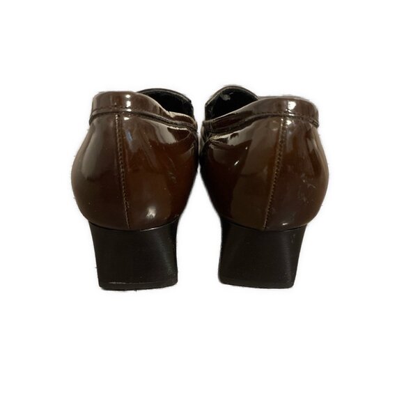 Banana Republic Italy Chocolate Brown Patent Leather Low Block Heel Loafers 6.5 - Picture 3 of 7